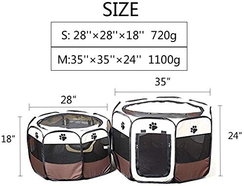 Portable Pet Playpen, Foldable Dog Playpens, Indoor/Outdoor Pet Exercise Kennel Tent Mesh Shade Cover Travel Dog Play Tent for Puppies/Dogs/Cats/Rabbits (M:35″*35″*24″, Brown) Portable Pet Playpen, Foldable Dog Playpens, Indoor/Outdoor Pet Exercise Kennel Tent Mesh Shade Cover Travel Dog Play Tent for Puppies/Dogs/Cats/Rabbits (M:35″*35″*24″, Brown)