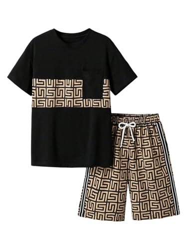 Image of COZYEASE Boys' 2 Piece Outfits Summer Shorts Sleeve Graphic T Shirts and Shorts Sets Vacation Beach Clothes