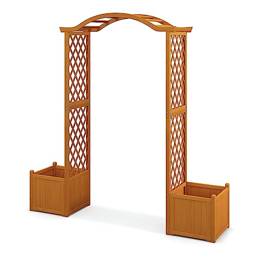 Moccha Wooden Garden Arbor with Planter - Outdoor Arbor Trellis for Climbing Plants, Roses, Vines, Outside Pergola Planter, Garden Arch for Lawn Backyard Wedding Ceremony Bridal Party (Natural) - Thumbnail 2
