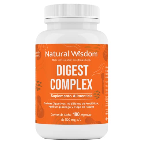 Probióticos, Digest Complex Con Enzimas Digestivas Probioticos 16 Billones y Fibra para Sistema Digestivo Fuerte Desinflamar | 180 caps | Probioticos Mujer Hombre | Natural...