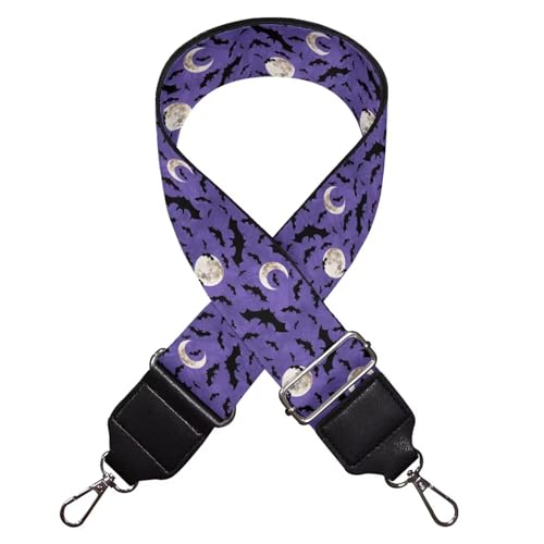 Image of Talayituse Moon Bat Print Shoulder Strap Wide Purse Bag Strap Adjustable Replacement Belt Halloween Decoration Luggage Crossbody Shoulder Bag Strap for Women Girls