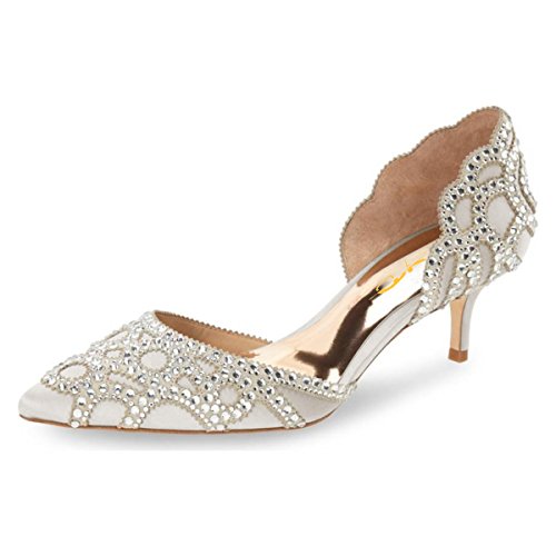 Image of XYD Women's Pumps, Elegant Pointed Toe, D'Orsay Kitten Low Heels, Rhinestone Studs, Slip-On Satin Shoes for Wedding
