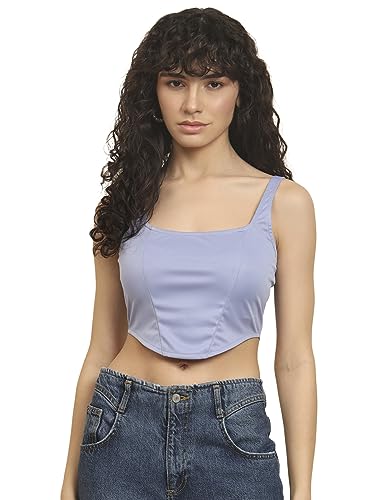 Image of Trend Arrest.ed Women's Stretchable Corset Style Crop Top | Square Neck Sleeveless Zipper Back Body-Hugging Fit | Casual