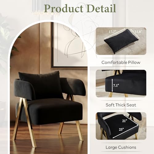Image of Modern Velvet Dining Chairs Set of 4 with Arms and Gold Metal Legs, Black