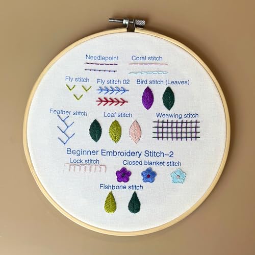 Image of La glaneuse 4 Set Embroidery Kit for Beginners, Adults and Kids, Learn 29 Basic Stitches with Simple Embroidery Patterns DIY, Needlepoint Hand Embroidery Kit with Instructions and Videos