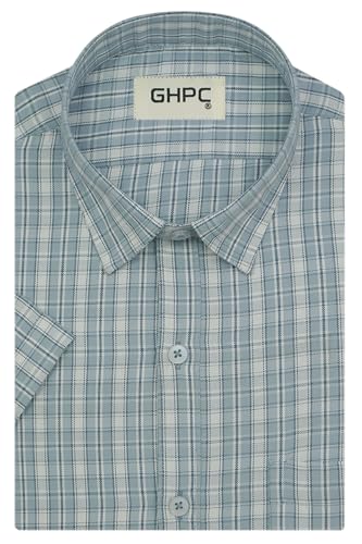 Image of GHPC Cotton Checkered Half Sleeves Regular Fit Formal Shirt for Men