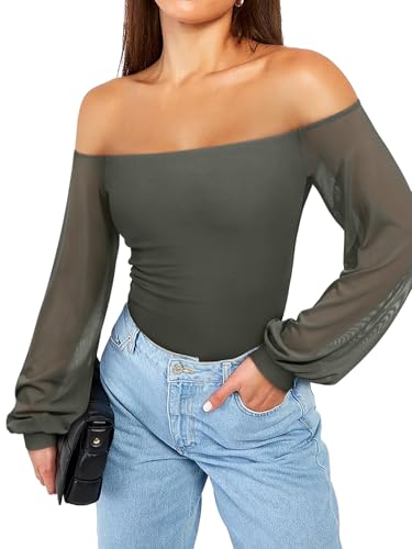 Save 40% on REORIA Women's Off Shoulder Mesh Bodysuit Top - Image 2