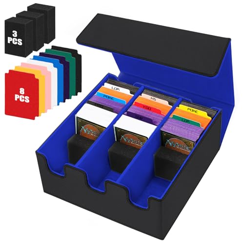 Porta Carte Mazzo per Carte MTG Capacità di 2100+, Deck Box per Carte con 3 Divisori Compatibili, Custodia Magnetica per la Conservazione delle Carte, Organizzatore di carte collezionabili (BLU)