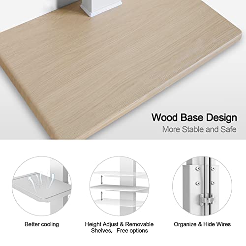Yomt Tv Floor Stand With Wood Base,Upgraded Universal White Tv Stand For 32-75 Inch Tvs,Height Adjustable,Swivel Tall Tv Stand With Mount For Bedroom,Livingroom,Corner #TOP6