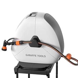 Giraffe Tools Ausziehbare Schlauchtrommel mit 30 m, Robuste Bodenmontage, Gartenschlauchtrommel mit 7-Funktions-Sprühdüse und Flexiblem Drehsockel
