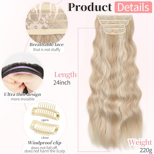 Image of KooKaStyle Wavy Thick Clip in Hair Extensions 24 inch Pearl Blonde