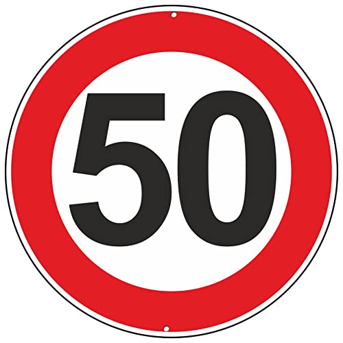 Pubblimania Höchstgeschwindigkeit 50 km Öffnungszeiten Verkehrszeichen Schild aus Aluminium rund 3 mm dick für den Außenbereich Ø 30 (Höchstgeschwindigkeit 50 km Stunden)