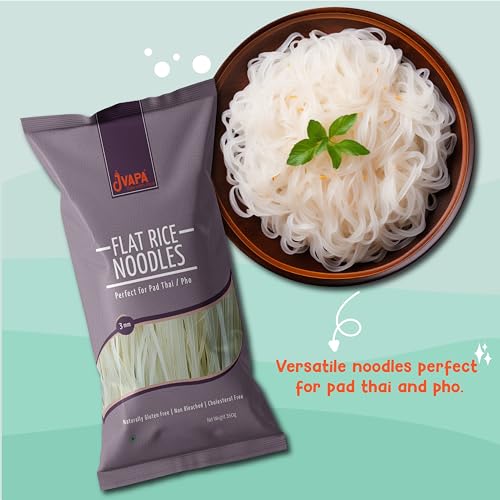 Image of Jvapa Flat Rice Noodles (3mm) - Perfect for Pad Thai /Pho, Naturally Gluten Free, Made with 100% Rice, Non Bleached, No Maida - 700gm (350gm x Pack of 2)