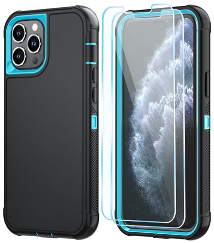 Image of SunStory Compatible with iPhone 11 Pro Max Case with HD Screen Protector, 3-Layer Heavy Duty Full-Body Cover,3 in 1 Hybrid Protective Case for iPhone 11 Pro Max 6.5 inch,BlackSkyBlue