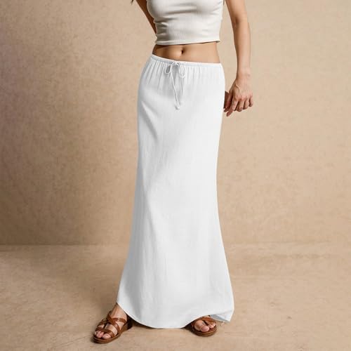 Linen Maxi Skirts for Women Summer Trendy Drawstring Waisted Comfy A Line Long Skirt Boho Flowy Vacation Beach Skirt3