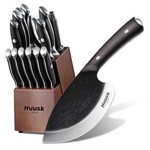 Huusk Professional Kitchen Knife Set，Knives Set with Wooden Storage Block, Full Tang Sharp Cooking Knives for All Tasks