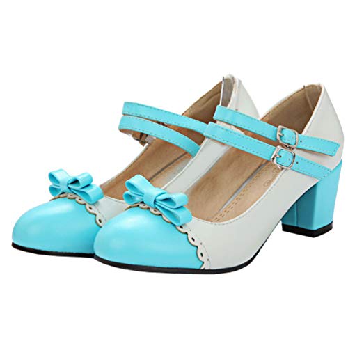 Caradise Womens Cute Lolita Shoes Bow Mary Jane Chunky Heel Double Strap Pump