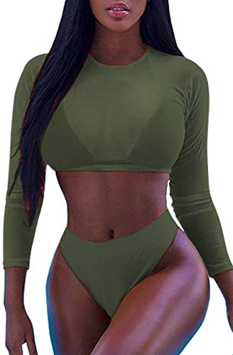 Kisscynest Women's 3 Pieces Swimsuit with Long Sleeve Mesh Shirt Coverup3