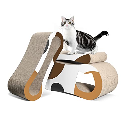 ComSaf Cat Scratcher Cardboard, 3 in 1 Scratching Lounge Bed, Corrugated Scratch Pad, Cat Training Toy for Large Cats and Kitten, Furniture Protection, Durable and Revisible