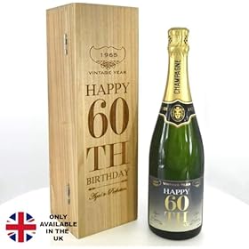 Buy a Personalized 75cl Champagne Bottle in an Engraved Wooden Box – Perfect 60th Birthday Gift for Him or Her – English Pewter Company Sheffield, England