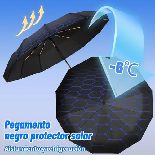 Image of LANBRELLA Portable & Folding Travel Umbrella, 3 Fold, Auto Open Close, Water Resistant, Windproof, with Carrying Handle (BLACK)