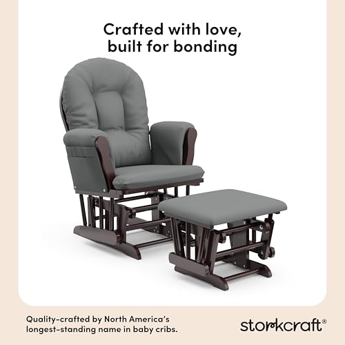 Image of Storkcraft Premium Hoop Glider & Ottoman (Espresso /Gray) - GREENGUARD Gold Certified Nursery Glider, Solid Wood Craftsmanship, Smooth-Gliding Nursery Chair and Ottoman, Award-Winning