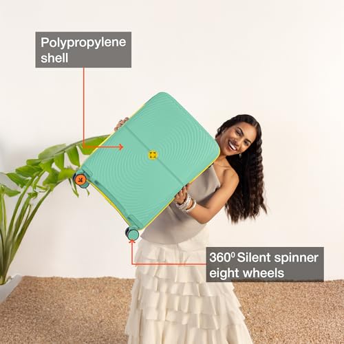 Image of Nasher Miles Bali Hard-Sided Polypropylene Cabin Luggage 20 inch | 55cm | 8 Wheels Small Trolley Bag for Travel | Suitcase (Pastel Green)