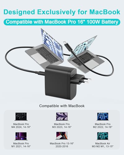 Chargeur USB C 100 W Compatible avec MacBook Pro 16 14 Pouces, MacBook Air 15 13 Pouces 2025 2024 2023 2022 2021 2020 2019 2018 M4 M3 M2 M1, Câble de Charge USB-C 2M 5A (Noir) – vue 3