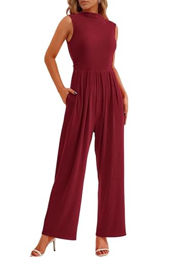 Haibang Jumpsuit Damen Sommer Elegant Ärmellos Overall Lang Mock Neck Romper Lässig Einteiler Festlich Hochzeit Hosenanz...