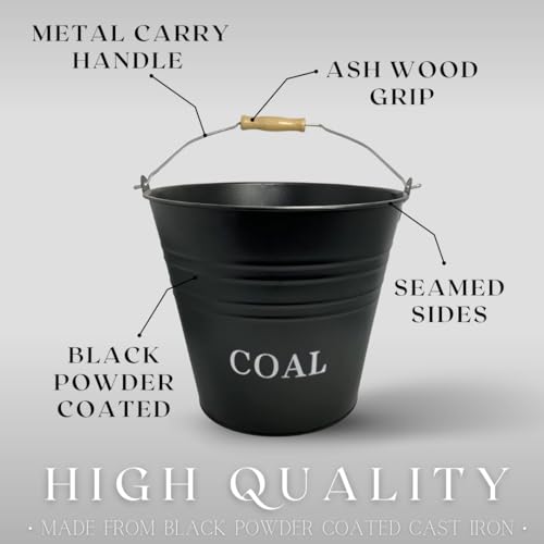 HomeZone 12L Black Fireside KINDLING BUCKET Log Burner Accessories - Vintage Style Black Coal Bucket - Wood Burner Coal Storage - Log Store Metal Bucket - Wood Log Holders for Fireplace