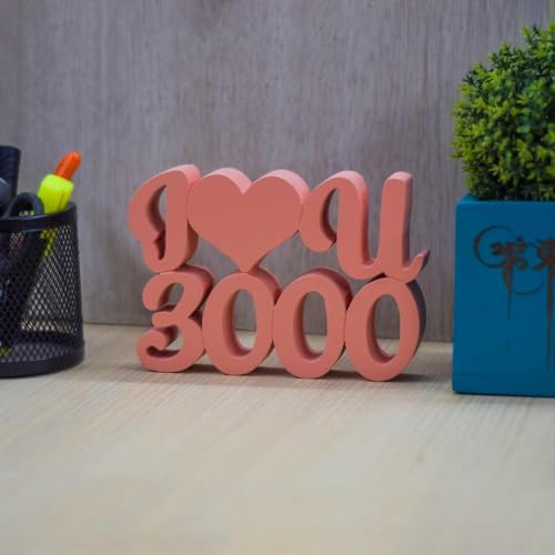 Image of NUKKAD TALES I Love You 3000 Peach Showpiece - Home Decor for Bedroom & Living Room (6.5 x 4.50 inch) - Ideal Center Table or Bookshelf Decoration,Couples & Girls, Engineered Wood, Love