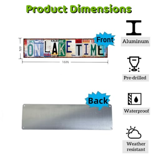 One Lake Time Metal Sign 16x4 Inch, Rustic Cabin Porch Wall Decor - image 2