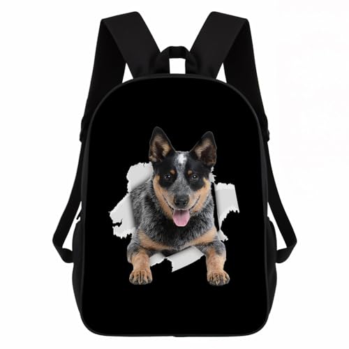 Blue Heeler Backpack Daypack Lovely Dog Print Bookbag Laptop Bag For Work Travel Hiking 17 Inch Black Lightweight