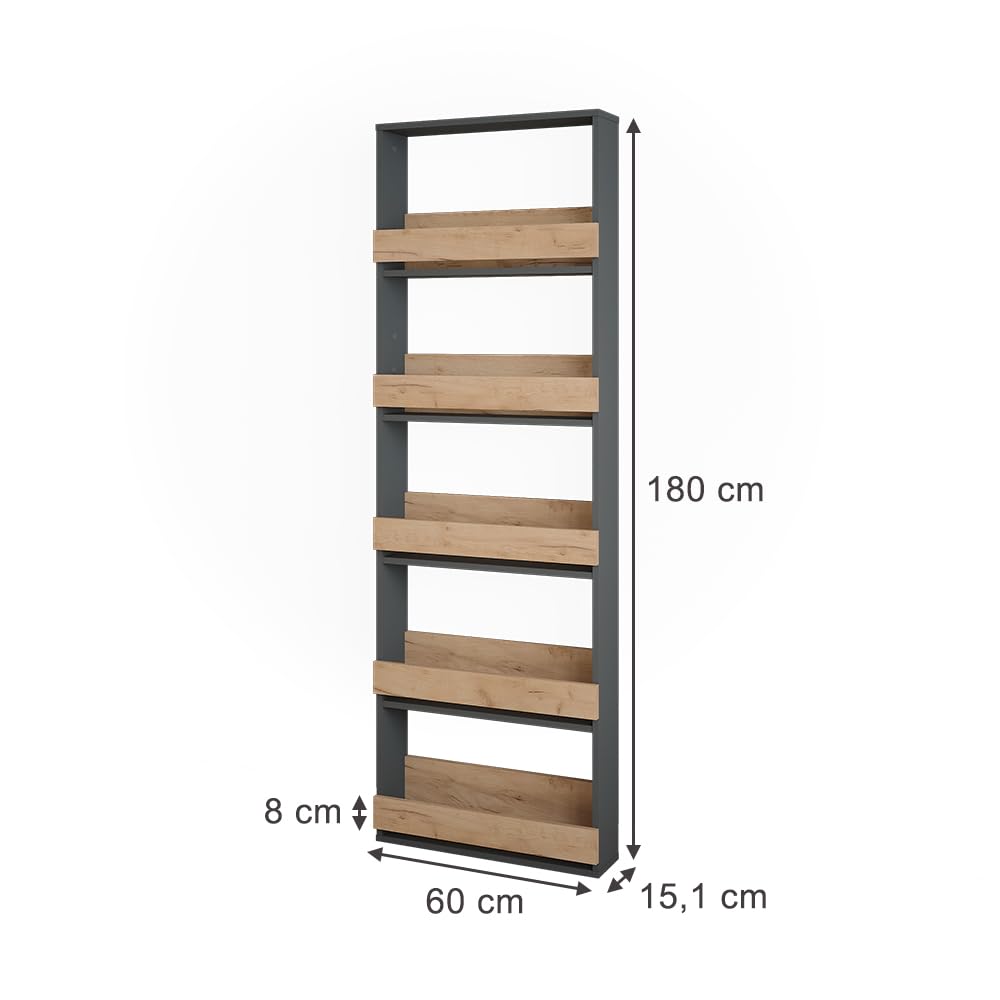 Vicco étagère pour Verres à vin Repose, Chêne doré/Anthracite, 60x180cm, pour Montage Mural avec Supports pour jusqu'à 8 Verres à vin