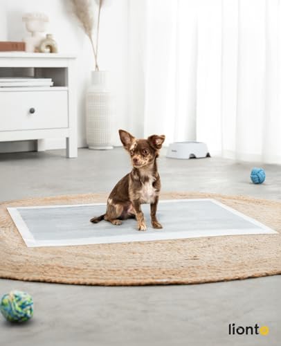 lionto Kohlefaser Welpenunterlagen, 6-lagige Trainingspads für Hunde mit Klebestreifen, 60x90 cm, 50 STK., auslaufsicher & robust, hohe Saugfähigkeit für kranke & inkontinente Tiere, schwarz/weiß