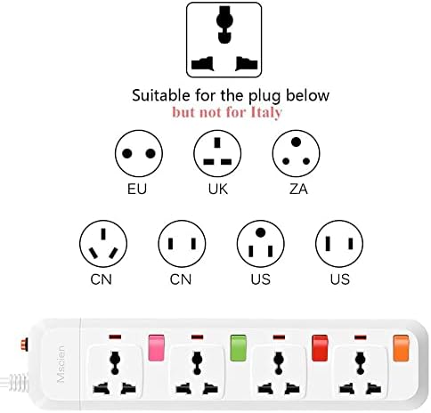 Mscien 4 Way Extension lead Individually Switched Socket Overload Protector UK to EU Power Strip With 1.8M Extension Cord