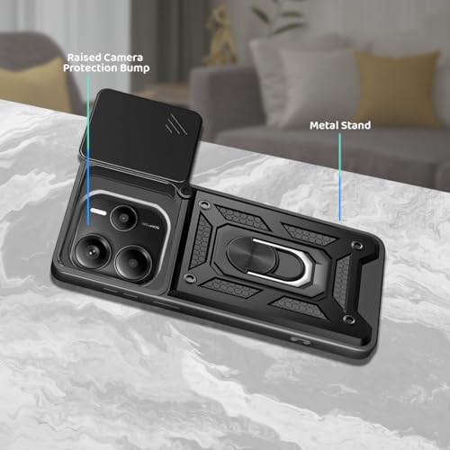 Image of Tough Armor Bumper Back Cover Case for Mi Redmi Note 14 5G | Sliding Camera Cover, Kickstand & Ring Holder 360 Degree Protection Back Cover for Mi Redmi Note 14 5G