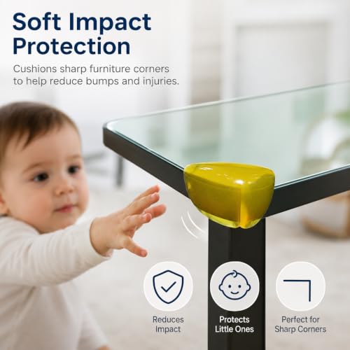 Image of Safe-O-Kid 12 Pcs Baby Safety Corner Protectors | Tear Drop Shaped Silicone Edge Guards for Sharp Furniture Corners, Tables & Beds | Soft Cushion, Non-Toxic, BPA-Free Baby Proofing - Yellow