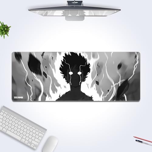 Image of Stitched Mob Psycho 100 Extended Gaming Mouse Pad 12x31 Inch - XL Desk Mat with Stitched Edges | Smooth Surface, Anti-Slip Rubber Base, Water Resistant - Anime Design for Gamers & Office Desk