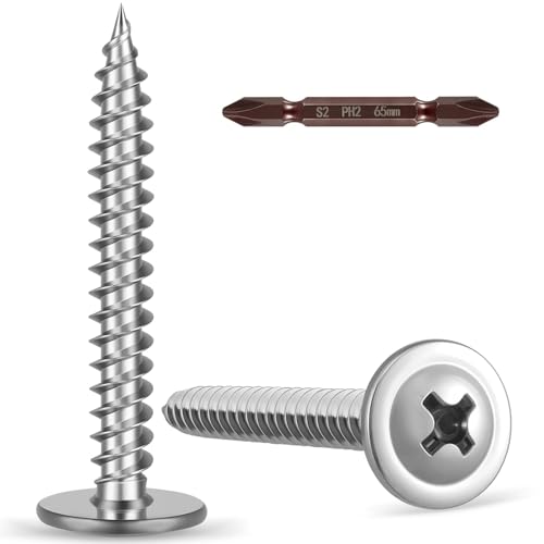 Krysay #8 x 1-1/4 Inch Wood Screws Phillips Modified Truss Head (60Pcs),304 Stainless Steel 18-8 Quick Metal Self-Tapping,Rust-Proof for Outdoor Furniture,Deck,Cabinets