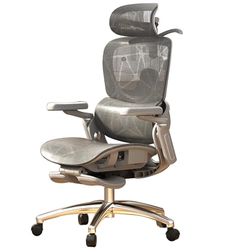 Silla ergonómica de malla para juegos de oficina con soporte lumbar ajustable, reposabrazos, reposapiés y giratorio de 360° para el hogar y el estudio