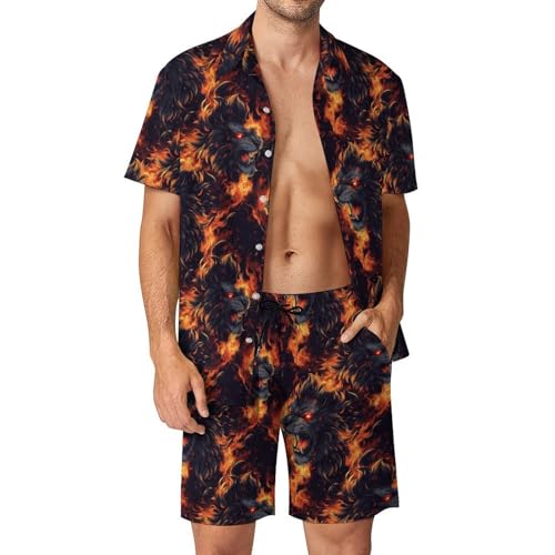 Lyngora Dark Flame Lion Print Mens Summer Vacation Cruise Beach