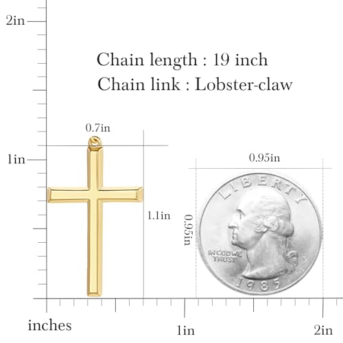 14k Gold Cross Necklace for Women Gold Cross Pendant Figaro Chain Mariner Masculine Appeal 19 INCH2