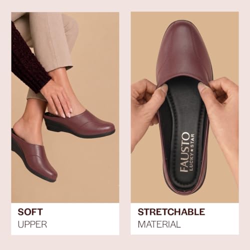 Image of FAUSTO Women Formal Back Open Platform Wedge Heel Slip‑On Mule Shoes | Stylish Office Footwear | Comfortable Fashion Shoes