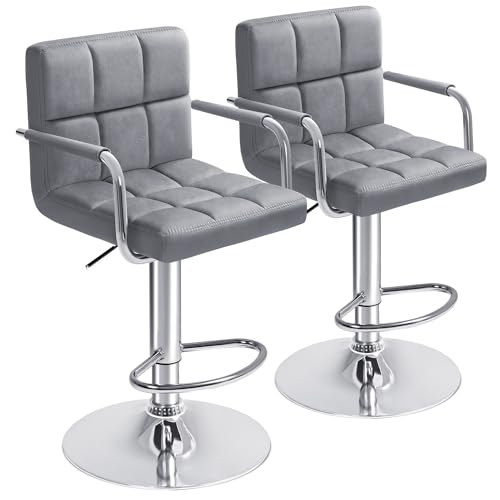 Furmax Set de 2 Butacos con Apoyabrazos Modernos de Terciopelo Giratorios y Ajustables con Base y Asiento Grandes en Color Gris miniatura 1