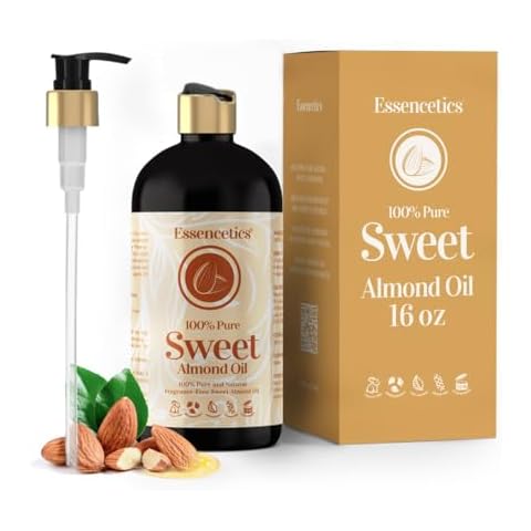 Essencetics Sweet Almond Oil Organic 16 oz - 100% Pure & Natural Sweet Almond Oil for Skin, Body, Face, and Hair - Natural Cold Pressed Unrefined - Organic Massage Oil for Massage Therapy & Date Night Cover