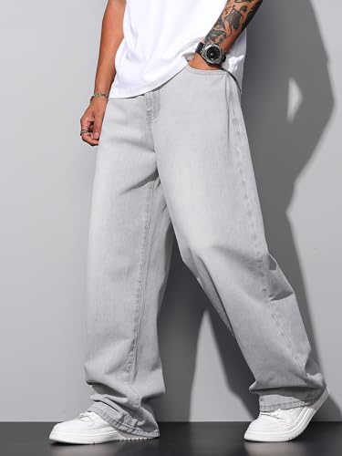 Image of DFGIGT Mens Baggy Jeans Wide Leg Denim Pants Y2k Loose Fit Streetwear | Hip Hop,Vintage 2000s,Jinco Jeans,Straight Leg,5 Pockets