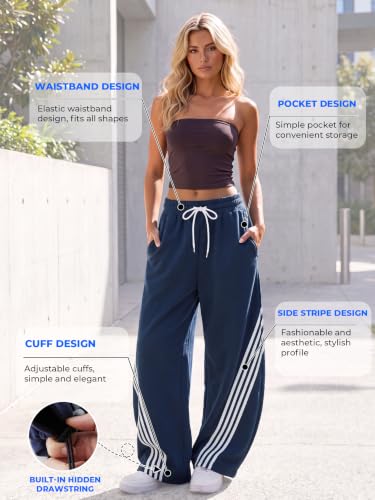 Image of EMMIOL Women's Y2K Baggy Barrel Striped Sweatpants High Waisted Wide Leg