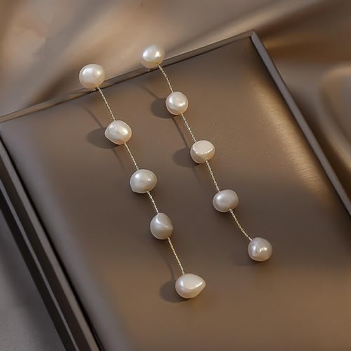 Boucles d'oreilles longues perles blanches légères à porter sans douleur en fête