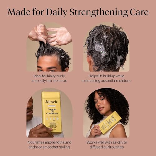 Image of Kitsch Moisturizing Coconut Oil Liquid Conditioner for Women & Men - Coconut Oil Hair Conditioner for Kinky, Curly & Coily Hair - Deep Moisture, Shine & Manageability, Color-Safe Hair Care - 12 oz
